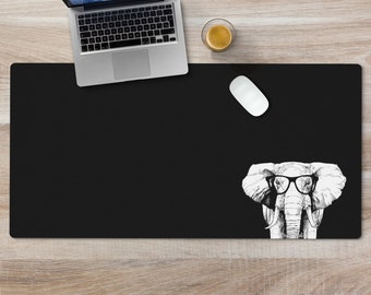 Elephant Large Desk Mat, Animal Mousepad, Black Desk Pad, Mouse Pad or Keyboard Wrist Rest, Elephant Lover Gifts, Office Desk Decor Gift