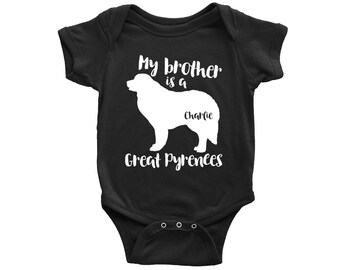 Mi hermano es un gran traje de bebé de los Pirineos, camisa divertida del bebé del niño, regalo de la niña del bebé del bebé, ropa del niño del bebé, regalo personalizado de la ducha del bebé