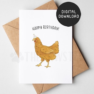 Tarjeta de cumpleaños de pollo IMPRIMIBLE, tarjeta de feliz cumpleaños de animales de granja, tarjetas de cumpleaños lindas para niños, niñas, granjero, regalo de mamá pollo pollito