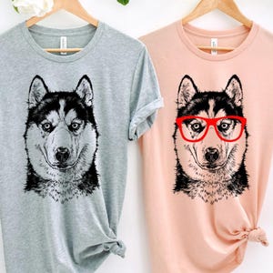 Funny and Cute Nerdy Dog Wearing Glasses shirt for Siberian Husky lovers! This Huskies Dog art tshirt, tank top, kids tee, youth or sweatshirt is a perfect gift for Siberian Husky Mom, Husky Dog Dad and Dog Lover.