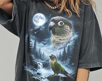 Green Cheek Conure Howling at Moon Shirt, Funny Parrot Comfort Colors Halloween Tshirt, Bird Gifts