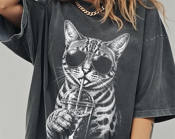 Bengal Cat Drinking Iced Coffee Shirt, Funny Comfort Colors Tshirt, Gifts