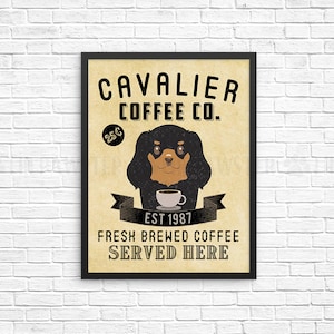 Coffee Wall Decor, Black Tan Cavalier King Charles Spaniel Kitchen Art Print, Dog Coffee Wall Art, Coffee Shop Sign Vintage Coffee Bar Decor