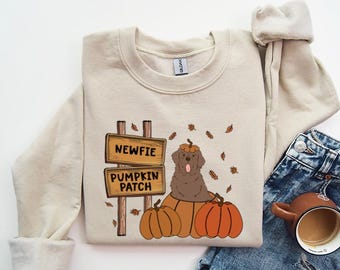 Newfie Sweatshirt, Fall Newfoundland Dog Mom Pumpkin Patch Sweatshirt, Thanksgiving Autumn Sweater, Newfie Halloween Hoodie or Tshirt