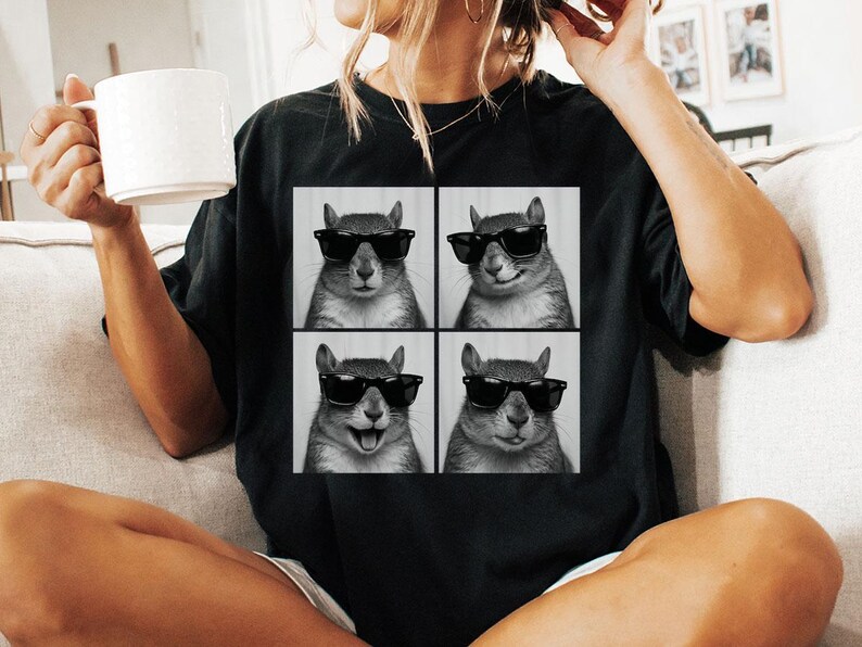 Funny and Cute Comfort Colors shirt for Squirrel and Photobooth animal lovers! This Squirrel wearing sunglasses in photo booth art tshirt or sweatshirt is a perfect gift for Squirrel and Woodland Animal Lover.