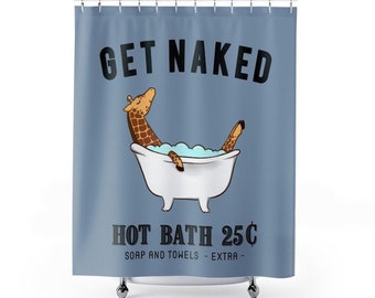 Giraffe Shower Curtain, Get Naked Shower Curtains, Bath Curtain, Animal Bathroom Decor Decorations, Housewarming Gift, Giraffe Gifts