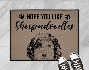 Sheepadoodle Doormat, Hope You Like Sheepadoodles Dog Door Mat, Dog Welcome Mat Floor Mat Rug, Custom Sheepdoodle Lover Gifts