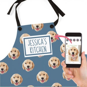 Custom Dog Apron, Personalized Pet Portrait Aprons with Custom Name, Cooking Baking Apron For Women, Men, Kitchen Chef Hostess Gift