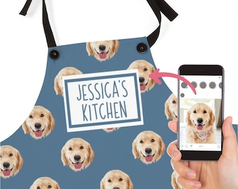 Custom Dog Apron, Personalized Pet Portrait Aprons with Custom Name, Cooking Baking Apron For Women, Men, Kitchen Chef Hostess Gift