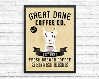 Coffee Wall Decor, Great Dane Kitchen Art Print, Dog Coffee Wall Art, Coffee Shop Sign, Vintage Coffee Bar Decor, Dog Kitchen Poster