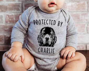 Protected by Dog Baby Bodysuit, Protected by a Newfie Baby Clothes, Newfoundland Dog Baby Shower Gift, Baby Announcement, Toddler T Shirt