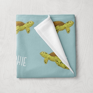 Turtle Blanket, Custom Name Sea Turtle Blanket, Personalized Baby Blanket, Ocean Animal Themed Gifts, Nursery Decor, Baby Girl Boy Blanket