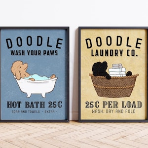 Doodle Dog Wall Decor, Goldendoodle Bathroom Art, Funny Labradoodle Dog Laundry Print, Dog Housewarming Gift, Dog Bathroom Sign Poster