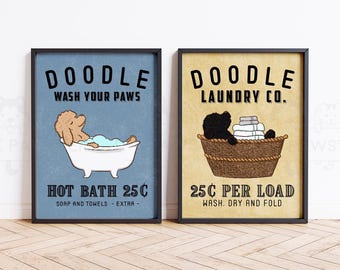Doodle Dog Wall Decor, Goldendoodle Bathroom Art, Funny Labradoodle Dog Laundry Print, Dog Housewarming Gift, Dog Bathroom Sign Poster