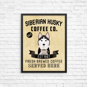 Coffee Wall Decor, Siberian Husky Kitchen Art Print, Dog Coffee Wall Art, Coffee Shop Sign, Vintage Coffee Bar Decor, Dog Kitchen Poster