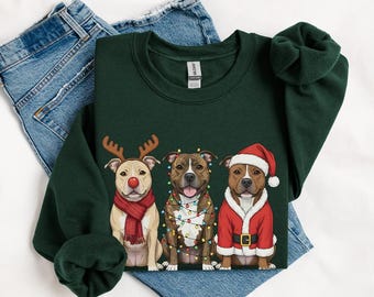 Pitbull Christmas Sweatshirt, Santa Pittie Dog mom Shirt, Reindeer Xmas Sweater, Hoodie, Pit Bull Lover Gifts