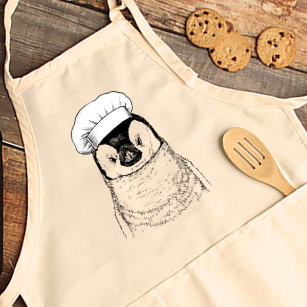 Penguin Apron, Penguin Lovers Aprons with pockets, Animal Cooking Baking Apron For Women, Men, Kitchen Chef Gifts, Hostess Gift Ideas