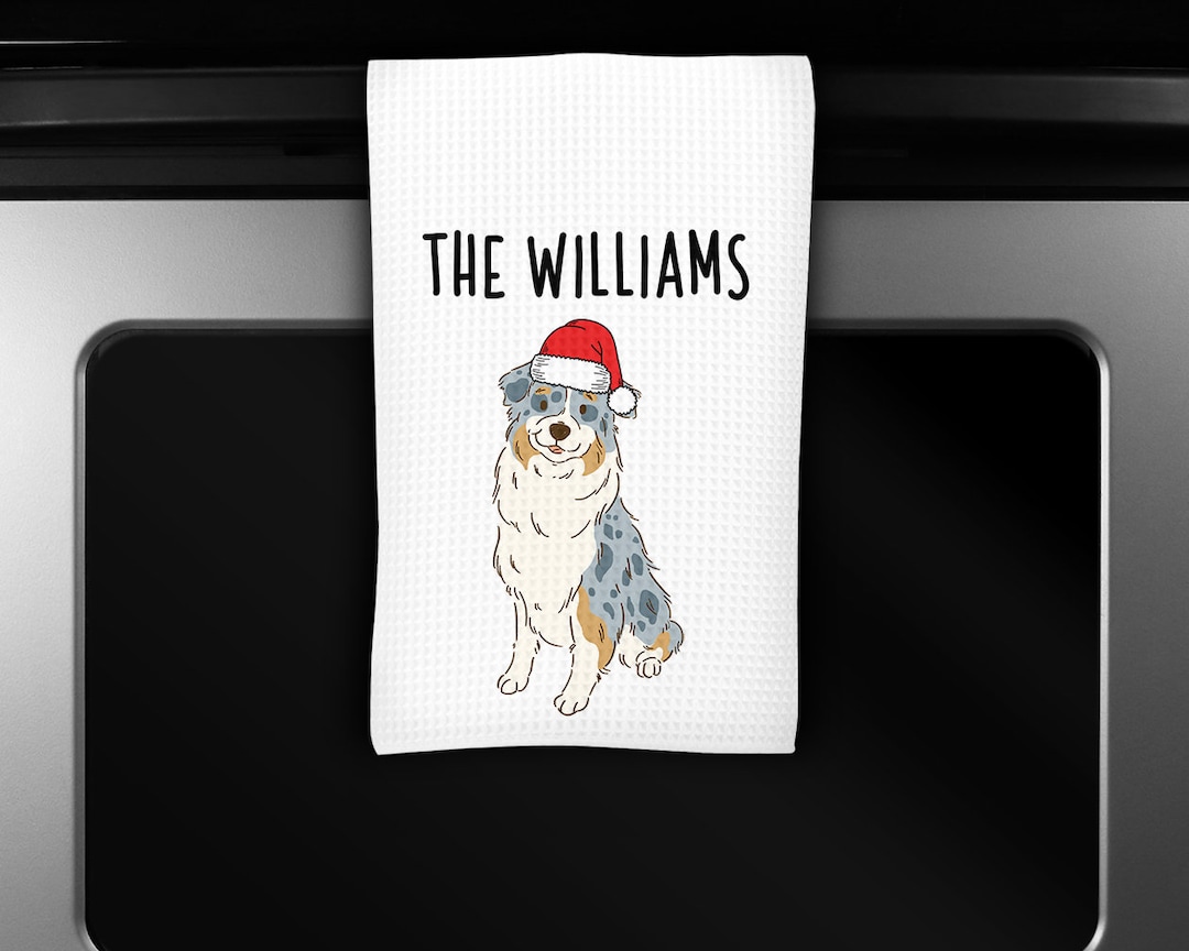 Australian Shepherd Kitchen Towel, Christmas Aussie Dog Tea Towel