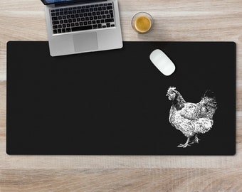 Chicken Large Desk Mat, Farm Animal Mousepad, Black Desk Pad, Mouse Pad or Keyboard Wrist Rest, Chicken Gifts, Office Desk Decor Gift