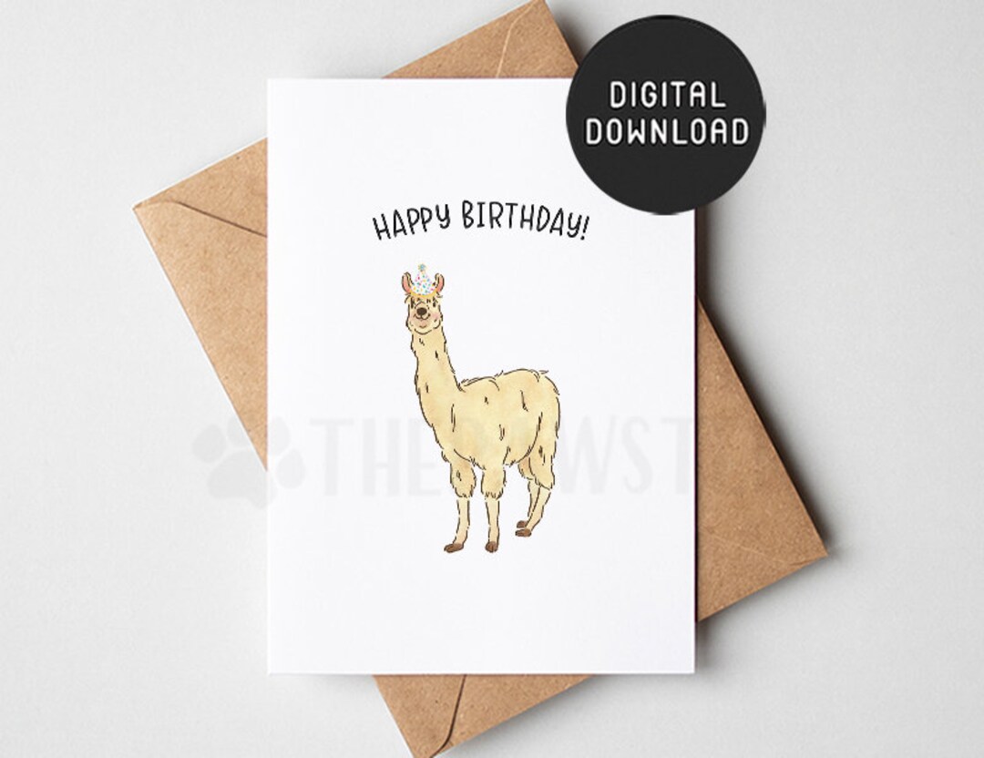 PRINTABLE Llama Birthday Card, Animal Happy Birthday Card, Cute ...
