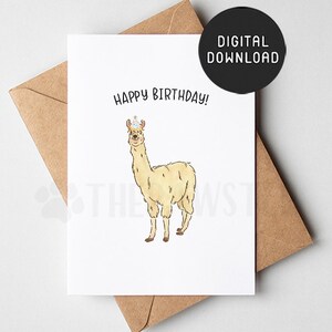 PRINTABLE Lama Birthday Card, Animal Happy Birthday Card, Cute Birthday Cards for Boys, Girls, Lama Lovers Gift
