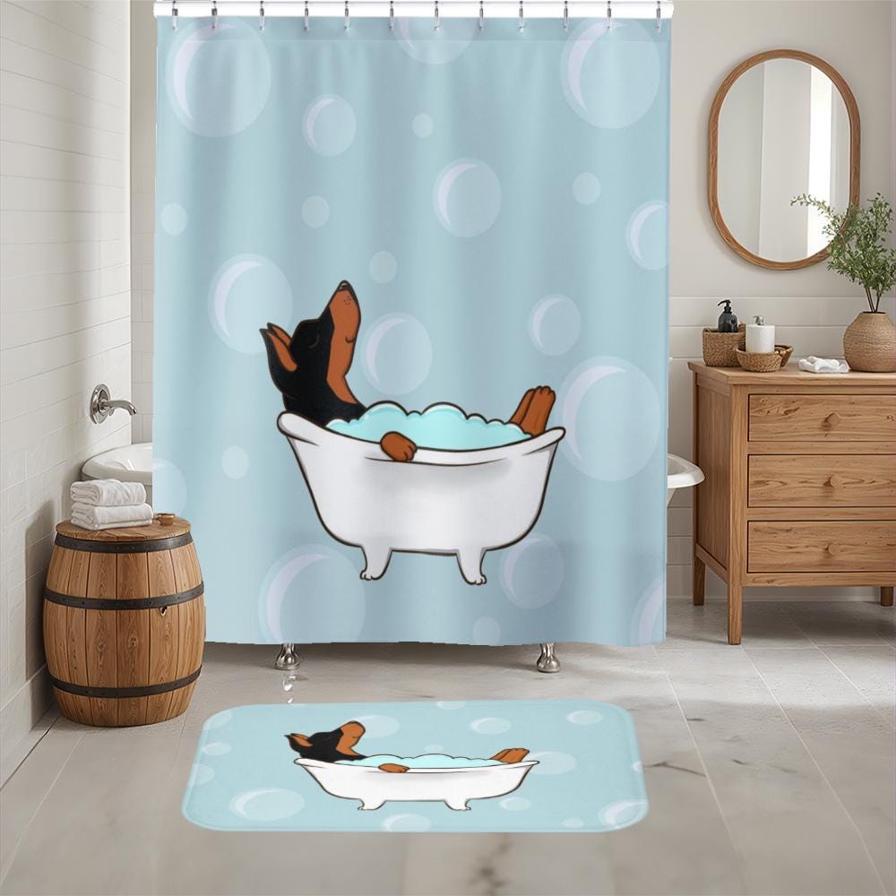 Doberman Decor, Doberman Pinscher Shower Curtain, Bath Mat, Funny Dog Bathroom Decor, Dog Housewarming Gift, Dobie Mom Gift