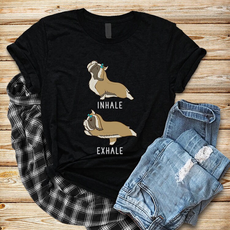 Inhale Exhale Shih Tzu Yoga T-shirt, Heather Shihtzu Dog lovers Tshirt, Funny Dog Tee Shirts, Yoga lover Gift, Shihtzu Gift, Dog Mom Shirt