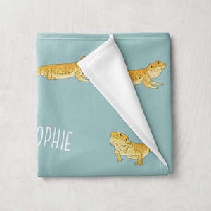 Bearded Dragon Blanket, Custom Name Beardie Blanket, Personalized Pogona Reptile Animal Themed Gifts, Nursery Decor, Baby Girl Boy Blanket