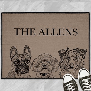 Custom Dog Portraits Doormat, Customized Pet Portrait Door Mat, Personalized Cat Portrait Welcome Mat Dog Floor Mat Rug, Pet Portrait Gift