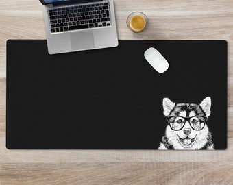 Alaskan Malamute Desk Mat, Dog Mom Mousepad, Large Black Desk Pad, Mouse Pad or Keyboard Wrist Rest, Mally Dog Dad Office Desk Decor Gift