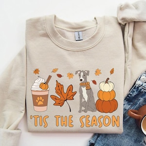 Italian Greyhound Fall Sweatshirt, Tis The Season Greyhound Pumpkin Shirt, Fall Dog Sweater, Iggy Dog Mom, Italian Greyhound Halloween Gifts