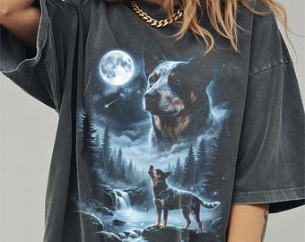 Blue Heeler Howling to the Moon Shirt, Funny Australian Cattle Dog Comfort Colors Halloween Tshirt, Gifts