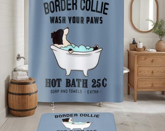 Border Collie Decor, Border Collie Shower Curtain, Bath Mat, Funny Dog Bathroom Decor, Dog Housewarming Gift, Border Collie Mom Gift