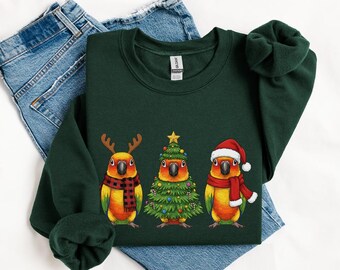 Sudadera navideña con periquito del sol, camiseta de Papá Noel, suéter navideño, sudadera con capucha, camiseta, regalos para loros