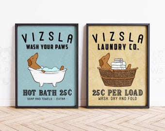 Decoración de pared de Vizsla, Arte para el baño de Vizsla, Impresión divertida de perro Vizsla para lavar la ropa, Regalo de inauguración de la casa para perros, Póster con letrero para el baño de perros