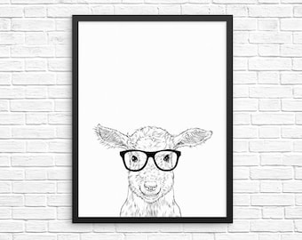 Goat Wall Art, Baby Goat Print, Farmhouse Decor, Farm Animal Signs, Baby Animal Nursery Decor, Poster, Kids Room Decor for Boy or Girl