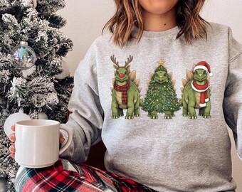 Sweat-shirt de Noël stégosaure, chemise père Noël dinosaure, pull de Noël, sweat à capuche, t-shirt, tshirt, cadeaux dinosaure