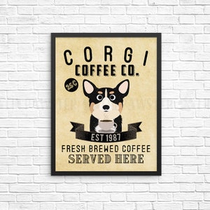 Coffee Wall Decor, Tri Color Corgi Kitchen Art Print, Dog Coffee Wall Art, Coffee Shop Sign, Vintage Coffee Bar Decor, Dog Kitchen Poster