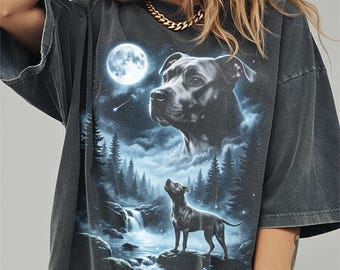 Pitbull Howling to the Moon Shirt, Funny Pittie Dog Comfort Colors Halloween Tshirt, Pit Bull Gifts