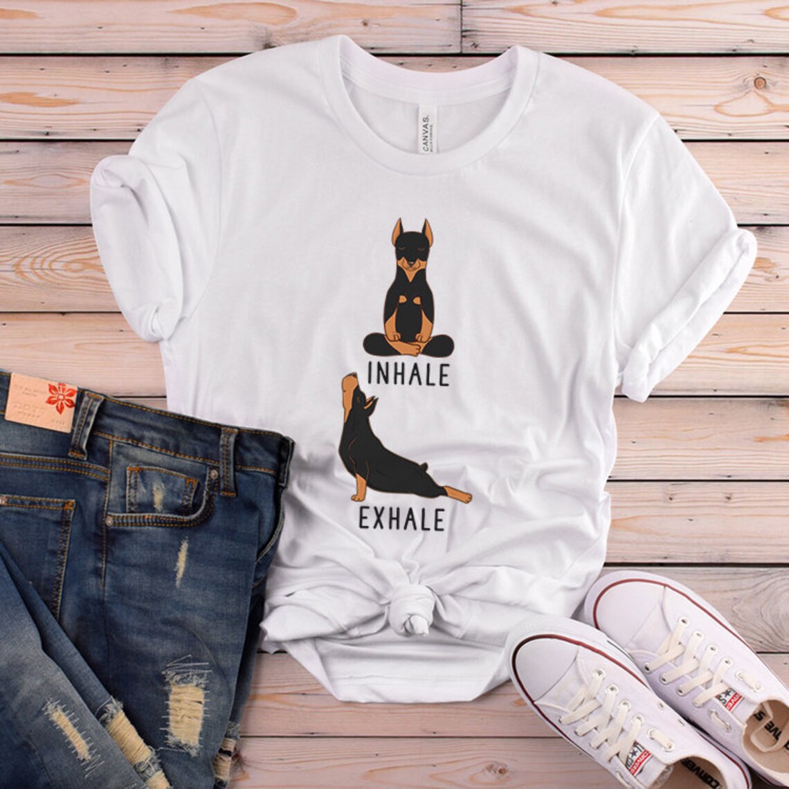 Inhale Exhale Doberman Pinscher Yoga Tshirt Heather Dog Etsy