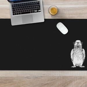 African Grey Parrot Large Desk Mat, Bird Mousepad, Black Desk Pad, Mouse Pad or Keyboard Wrist Rest, Parrot Gifts, Office Desk Decor Gift