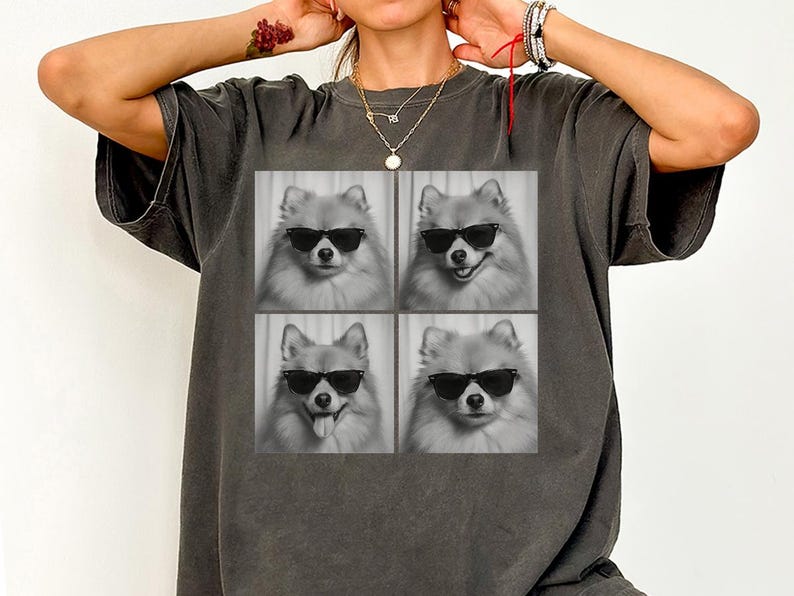 Funny and Cute Comfort Colors shirt for Pomeranian and Photobooth dog lovers! This Pom Dog wearing sunglasses in photo booth art tshirt or sweatshirt is a perfect gift for Pomeranian Mom, Dog Dad and Dog Lover.