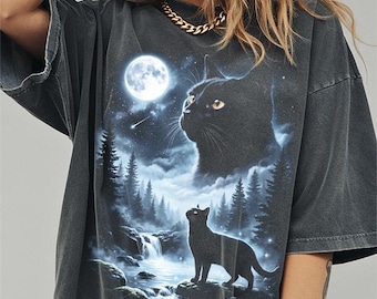 Black Cat Howling to the Moon Shirt, Funny Cat Comfort Colors Halloween Tshirt, Gifts
