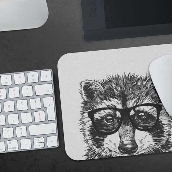 Raccoon Mousepad Hipster Nerdy Animal Mouse Pad Racoon Gift Etsy