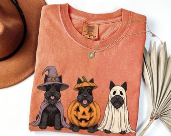 Funny Scottish Terrier Halloween Shirt, Retro Pumpkin Witch Ghost Scottie Dog Comfort Colors Tshirt, Spooky Dog Lover Gift