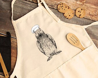 African Grey Parrot Apron, Parrot Aprons with pockets, Bird Mom Cooking Baking Apron For Women, Men, Kitchen Chef Gifts, Hostess Gift Ideas