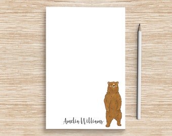 Grizzly Bear Notepad, Personalized Bear Notepad, Woodland Animal Stationery, Veterinarian Graduation Gift Teacher, Grizzly Bear Lovers Gifts