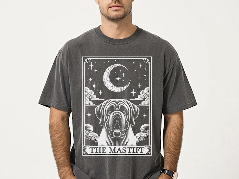 Funny and Cute Comfort Colors shirt for English Mastiff and Tarot Card lovers! This Tarot Card The English Mastiff Dog art tshirt or sweatshirt is a perfect gift for Mastiff Mom, Mastiff Dad and Dog Lover.