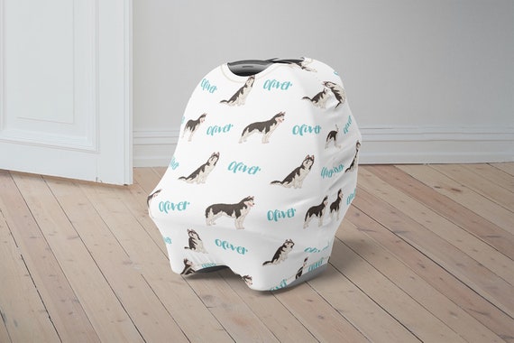 Custom Baby Car Seat Cover, Siberian Husky Baby Carseat Canopy, Personalized Car Seat Canopy for Boys Girls, Dog Newborn Baby Shower Gift