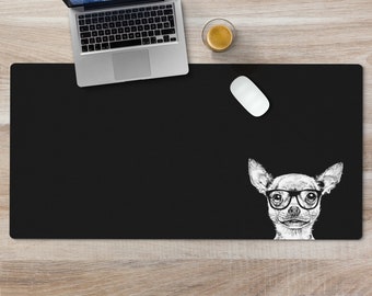 Chihuahua Large Desk Mat, Dog Mousepad, Black Desk Pad, Mouse Pad or Keyboard Wrist Rest, Chihuahua Mom Dog Dad Office Desk Decor Gift